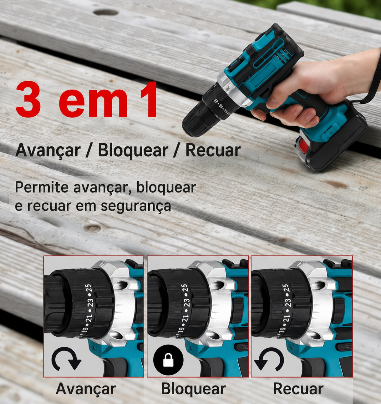 Aparafusadora/Furadora 48V com 2 Baterias + Mala Completa (29 Peças)